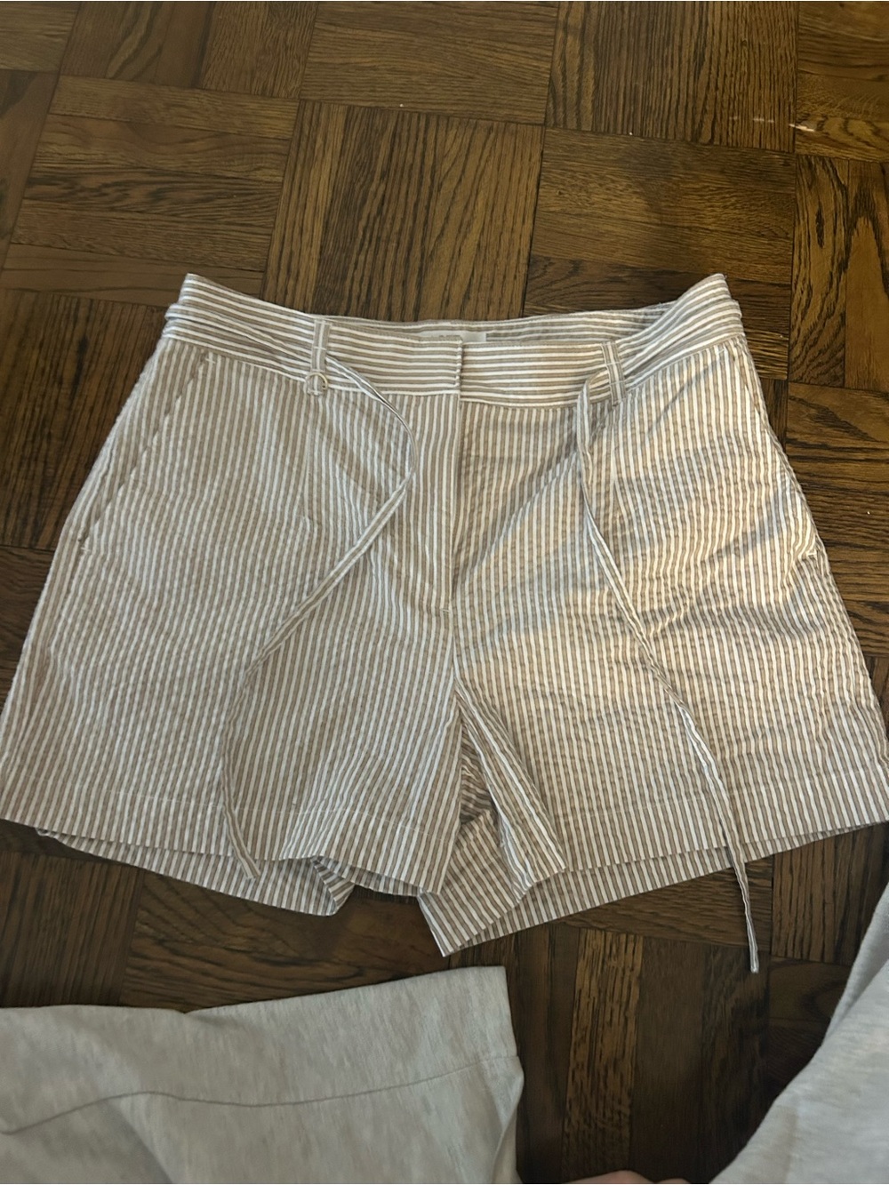 LOFT White and Tan Striped Drawstring Shorts
